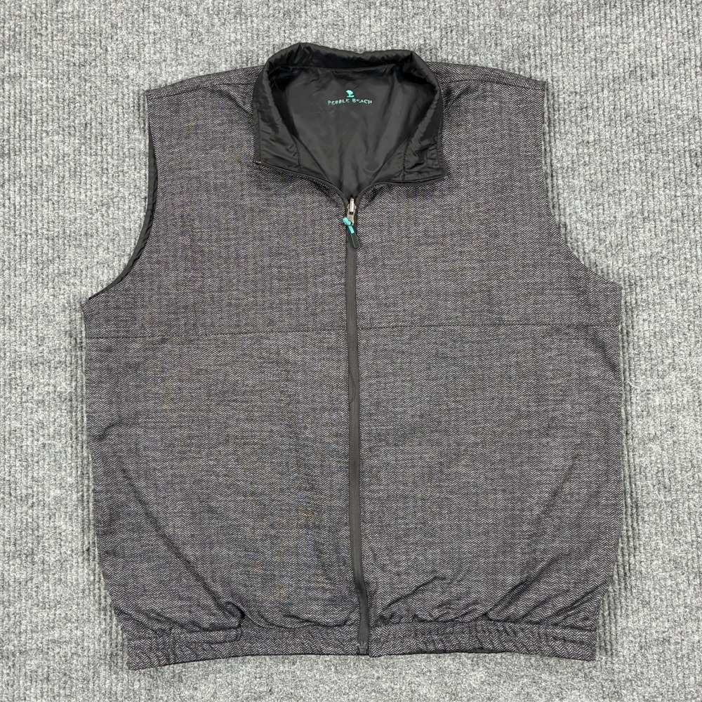 Pebble Beach Reversible Golf Vest Mens 2XL Gray Herringbone Full Zip Outdoor